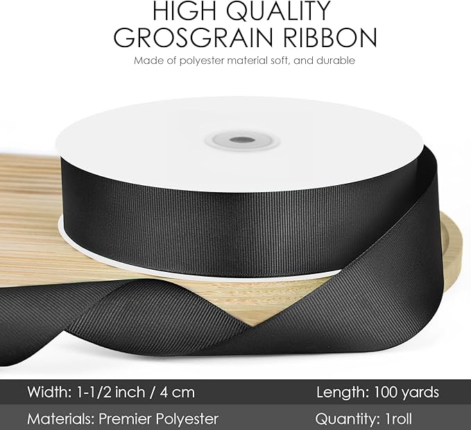 100 Yards 1.5 inch Grosgrain Ribbon, Solid Color Fabric Ribbon Perfect - Image 2
