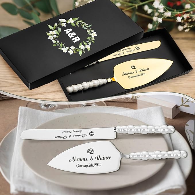 HJX Personalized Wedding Cake Knife and Server Set - Image 3