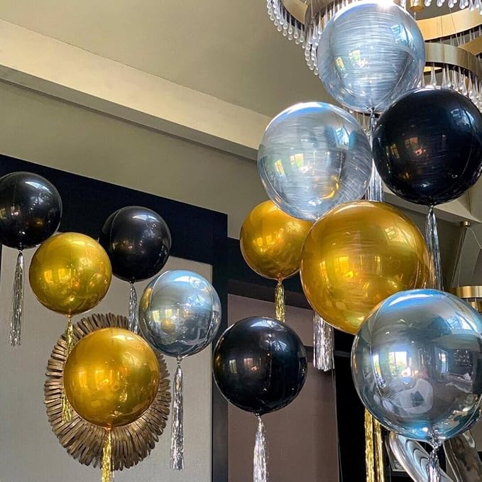 6 Pack Black 22 Inch 4D Foil Balloons Big 360 Degree Round Sephere Mylar - Image 5