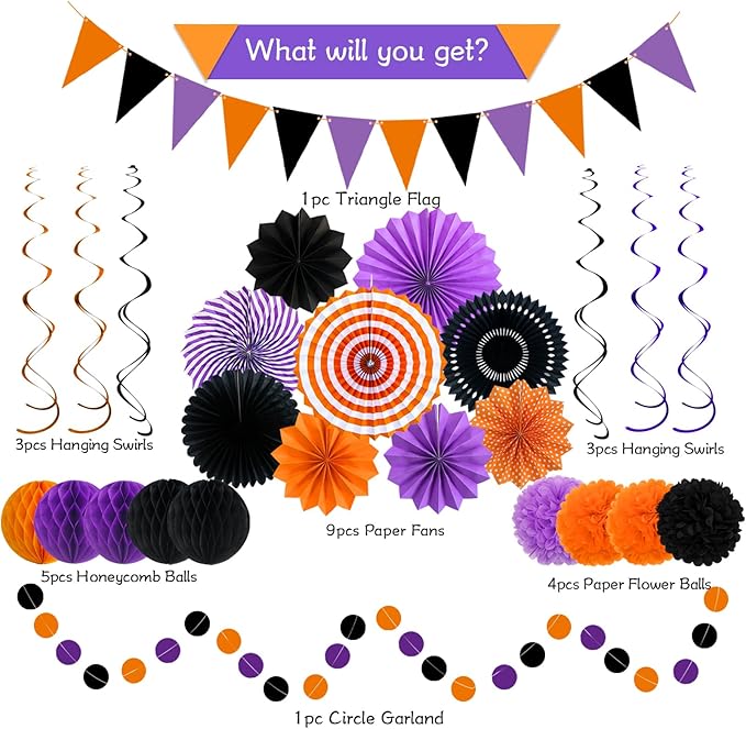 Halloween Party Decorations Paper Fans, Graduation Season Hanging Glitter - Image 2