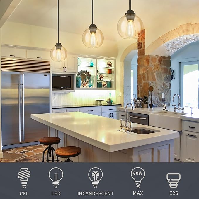 Pendant Light Fixtures, 7 Inch Globe Black Pendant Lights Kitchen Island - Image 3
