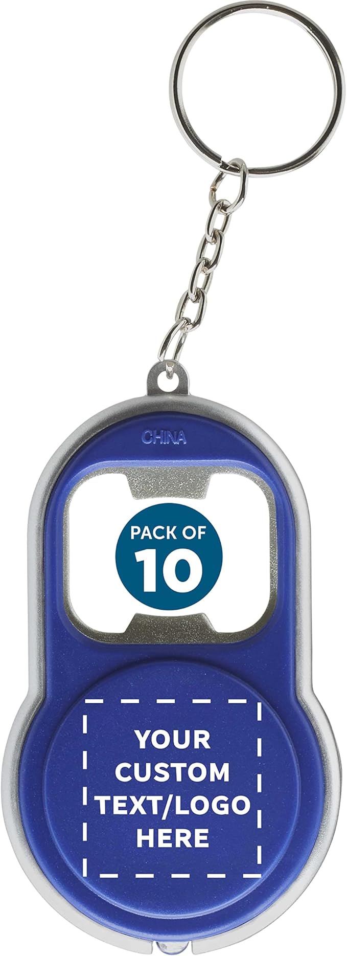 DISCOUNT PROMOS Custom Bottle Opener & LED Keychains Set of 10, Personalized by DISCOUNTPROMOS