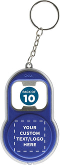 DISCOUNT PROMOS Custom Bottle Opener & LED Keychains Set of 10, Personalized by DISCOUNTPROMOS