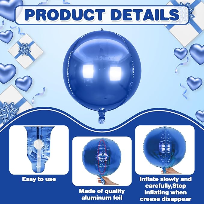 6Pcs Royal Blue Round Foil Balloons, Giant 4D Round Ball Balloons, 22 Inch - Image 2