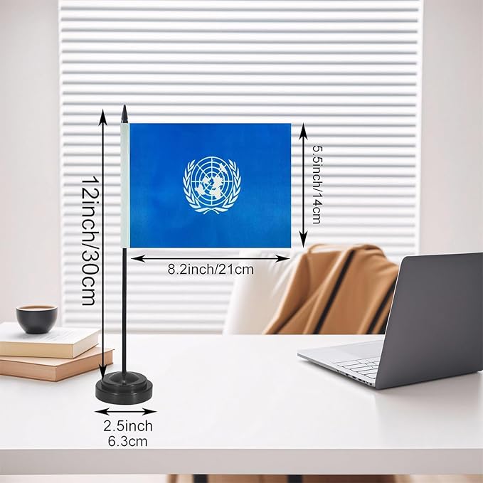 United Nations Desk Flag 12" Solid Pole Deluxe Set United Nations Flags Banner - Image 2