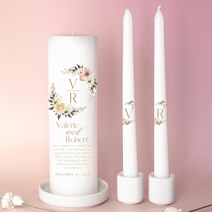 Unity Candles for Wedding, Modern Unity Set, Custom and Personalized Pillar and - Image 3