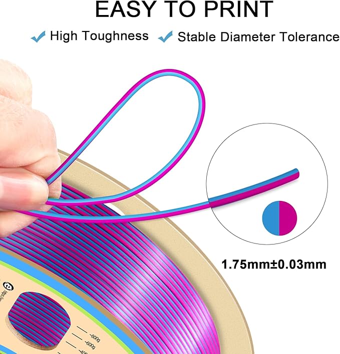 YOUSU Silk PLA Filament 1.75mm, 3D Printer Filament Dual Color Coextrusion - Image 4