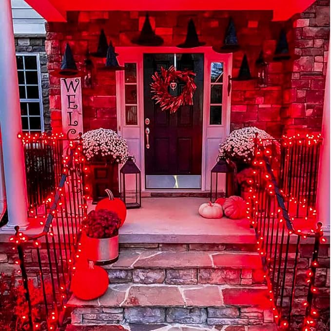 JMEXSUSS 500 LED Red Halloween Lights Indoor Outdoor, 163 FT Clear Wire Red - Image 2
