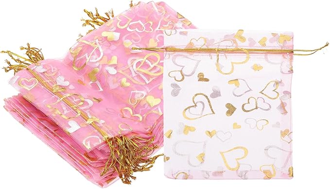 PATIKIL 100 Pcs 5x7 Inch Heart Printed Organza Bags by PATIKIL