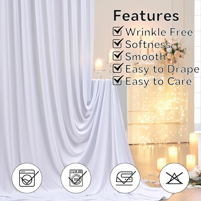 20ft x 15ft White Wrinkle Free Backdrop Curtains - Image 2