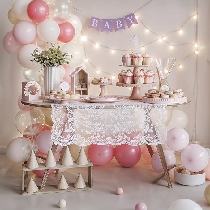 Pink and White Balloons, 12 Inch Pastel Pink Beige Cream White Clear Latex - Image 5