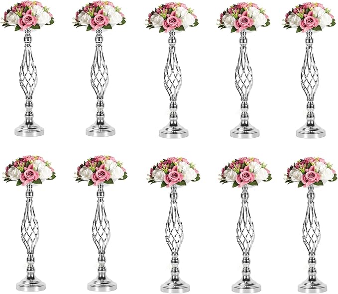 LANLONG 10pcs Metal Silver Candle Holders Road Lead Table Centerpiece Stand by LANLONG