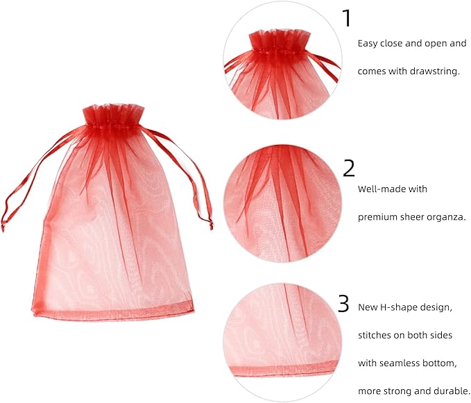 Wudygirl 100PCS Organza Bags 5X7 Inch Favor Bags Jewelry Bags Drawstring - Image 2