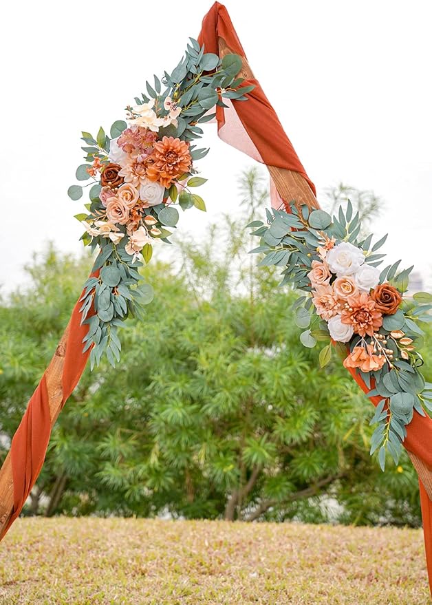 ponatia Wedding Arch Flowers, Artificial Burnt Orange Flowers - Image 3