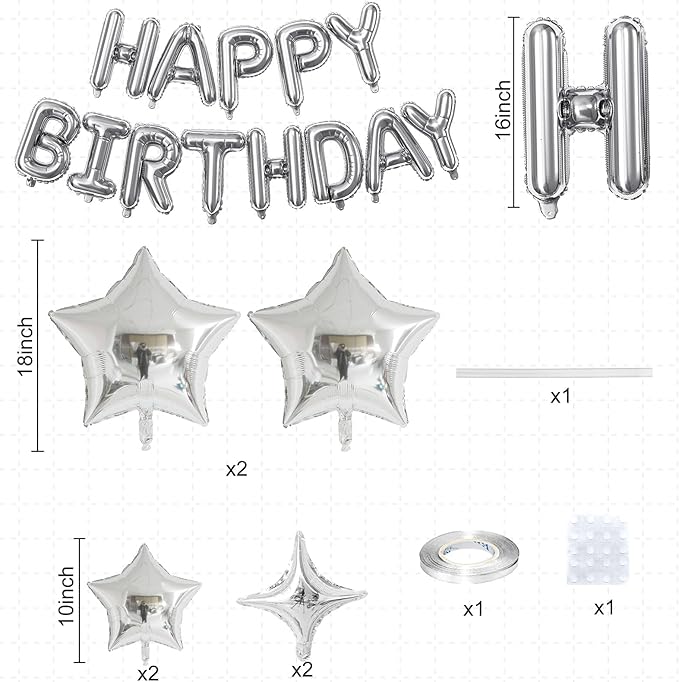 Silver Happy Birthday Balloon Banner, 16 Inch Mylar Foil Letter Balloons - Image 2