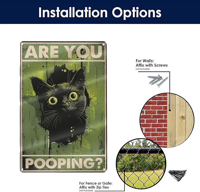 Funny Black Cat "Are You Pooping?" Tin Sign - Image 9