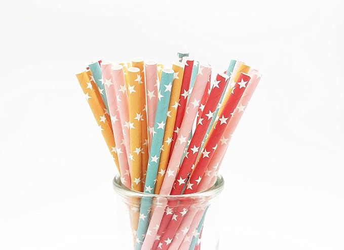 100 Pcs Colorful Disposable Straws, Star Drinking Straws, Rainbow Paper Straws by NOVIPEROW