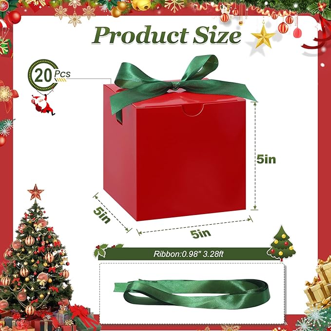 DOYIDE Small Gift Boxes, 20 Pack 5x5x5 Inch Red Elegant Paper Boxes - Image 3