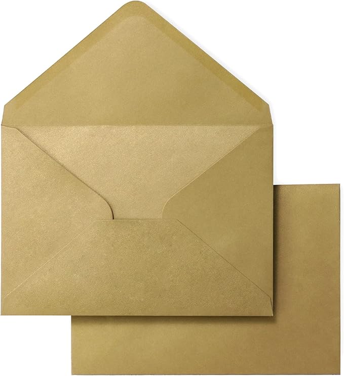 PONATIA 50 PACK A7 Envelopes, 5.25 x 7.5'' Dark Gold Shiny Envelopes by ponatia