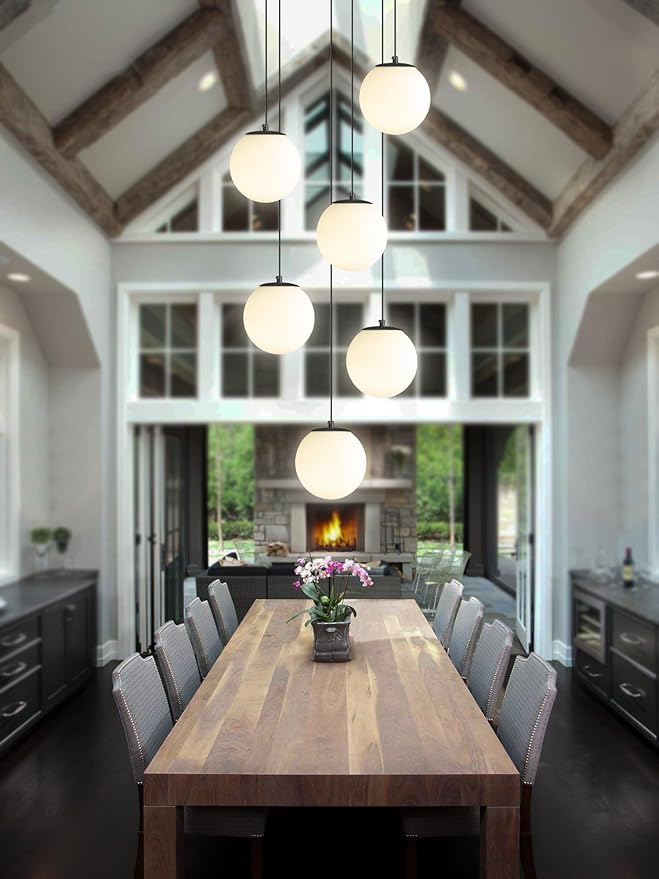 H 87in Globe Pendant Light 6-Lights Modern Hanging Chandelier - Image 6