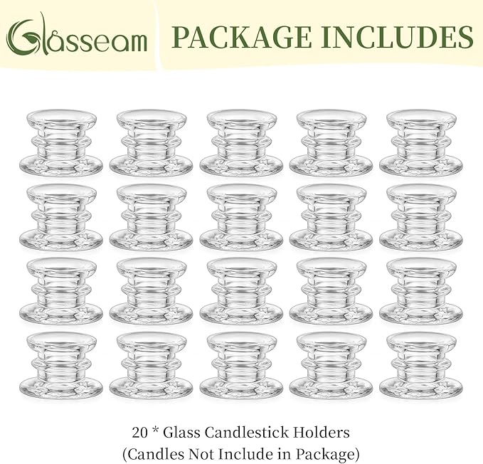 Glasseam Glass Tapered Candlestick Holders: 20Pcs Clear Taper Candle Holders - Image 8