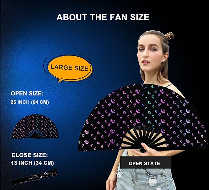Amajiji Large Rave Folding Hand Fan Clacking Fans - Image 2