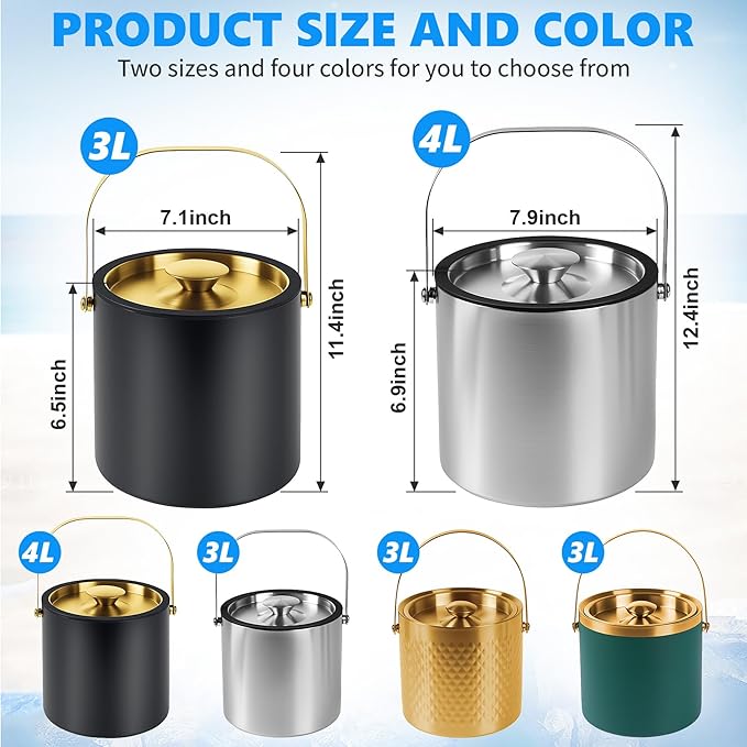 Ice Bucket, Ice Bucket with Silicone Sealing Ring Double-Wall Vacuum Insulation - Image 2