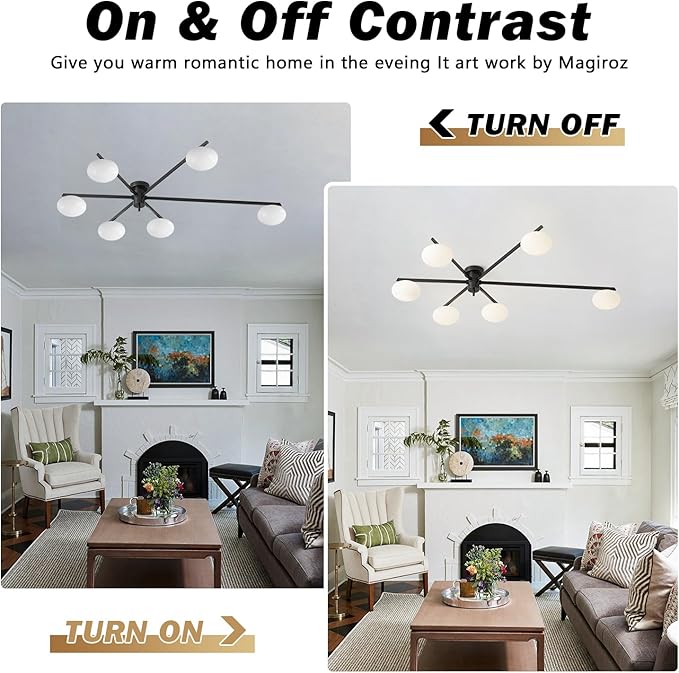 6-Light Mid Century Semi Flush Mount Black Matte Sputnik Chandelier Fixtures - Image 4
