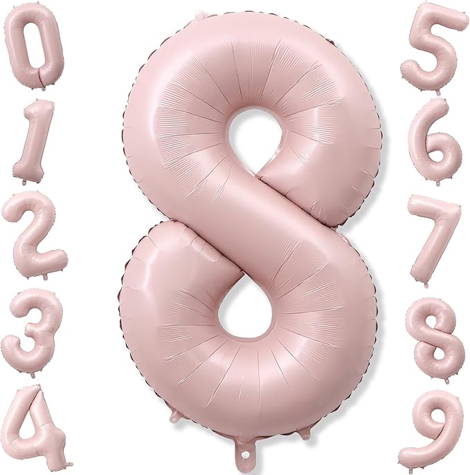 Pastel Pink 8 Balloons, Self Inflating Digit 8 Balloons by KAINSY