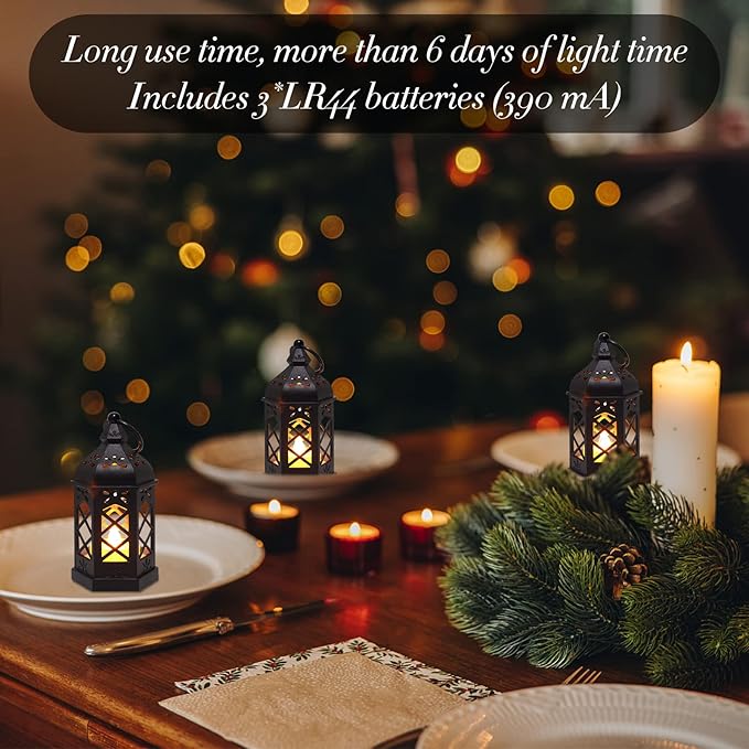 LLQ 12Pcs Mini Lantern with LED Candle, Small Black Lanterns Decorative - Image 2