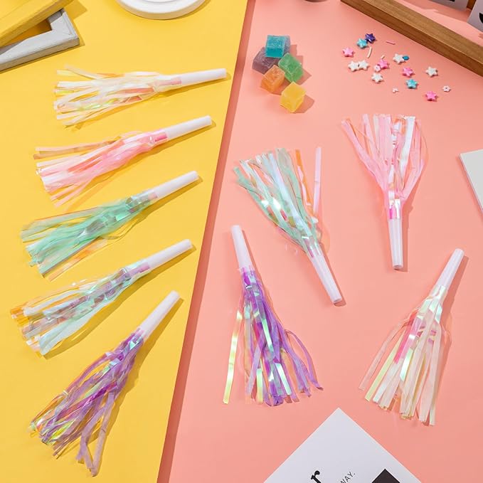 72 pcs Party Blowers, Noise Makers Glitter Metallic Fringed Party Horns - Image 2