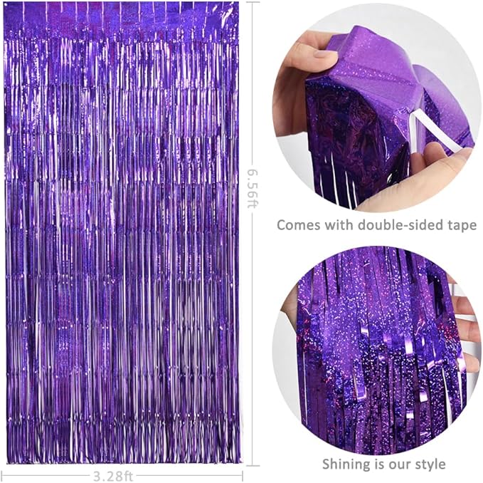 TONIFUL 3Pcs Laser Purple Door Streamers, Laser Purple Photo Booth Backdrop - Image 2