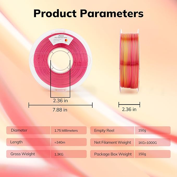 AMOLEN Silk PLA 3D Printer Filament, Dual Color Red Gold PLA 1.75mm, Shiny - Image 8