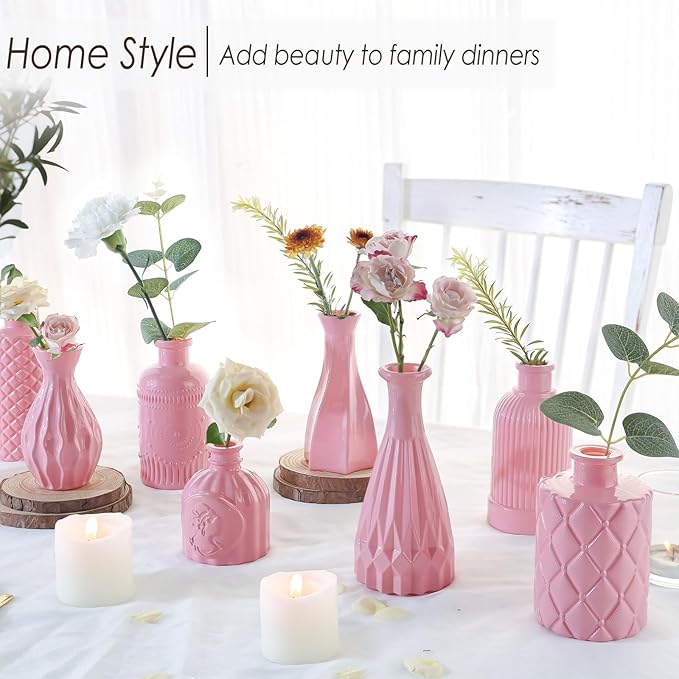 Baby Pink Glass Bud Vases Set of 12, Mini Flower Vase - Image 3