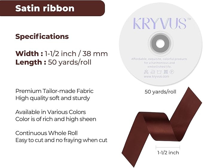 Coffee Brown Satin Ribbon 1-1/2 inch X Continuous 50 Yards, Single Face - Image 3
