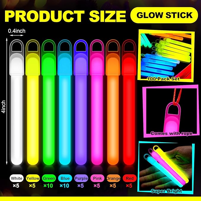 Lewtemi 50 Set 4'' Glow Sticks Bulk, Hallowee Glow in The Dark Party Supplies - Image 2
