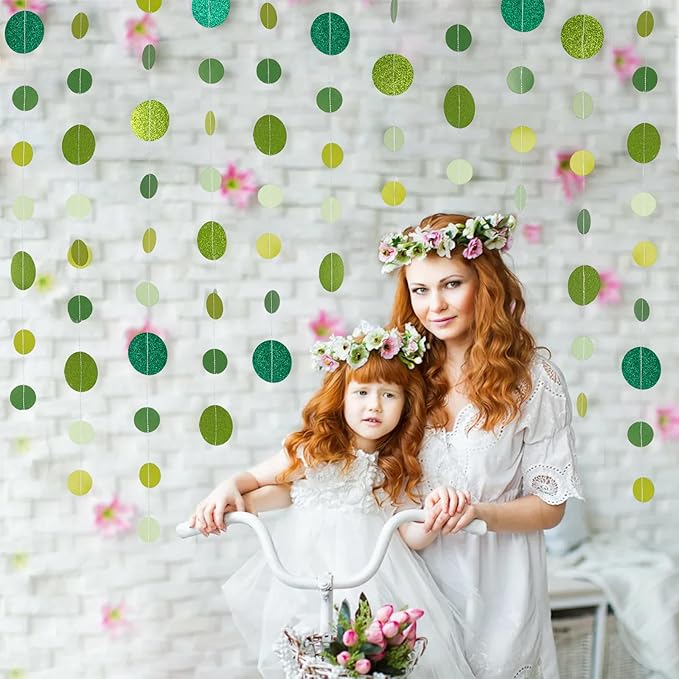 8 Pack Green Glitter Dot Garland, Hanging Circle Streamers Banner, Backdrop - Image 6
