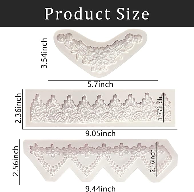 Lace Fondant Mold Set of 3, Edible Lace border Cake Decorating Imprint Mat - Image 6
