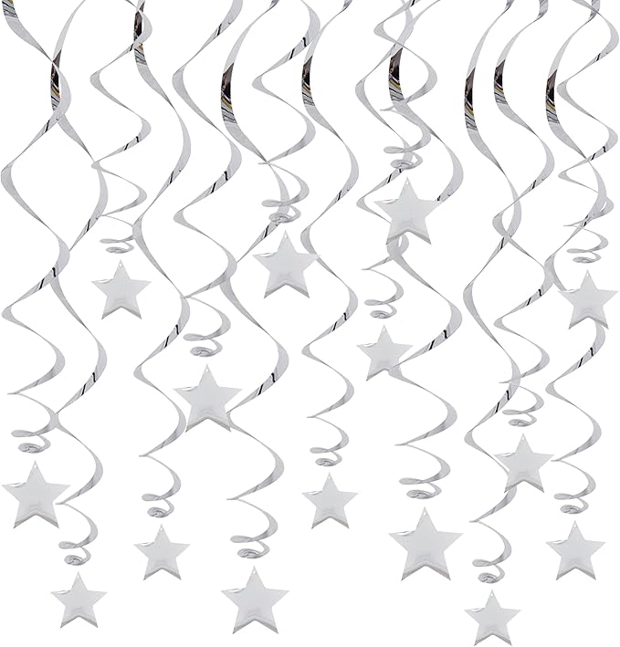 BEISHIDA Silver Star Hanging Swirl Decorations, Hanging Silver Party Supplies by Beishida