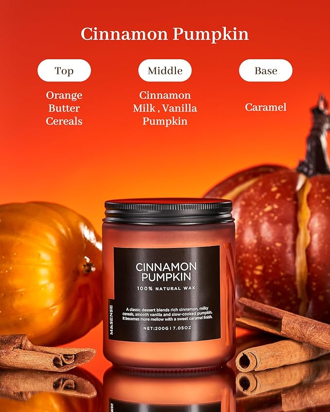 M&SENSE Cinnamon Pumpkin Fall Scented All Natural Soy Wax Candles - Image 2