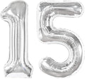 Silver 40 Inch Large Number 15 Birthday Balloon, Five 15th 51 Birthday by Upgesy