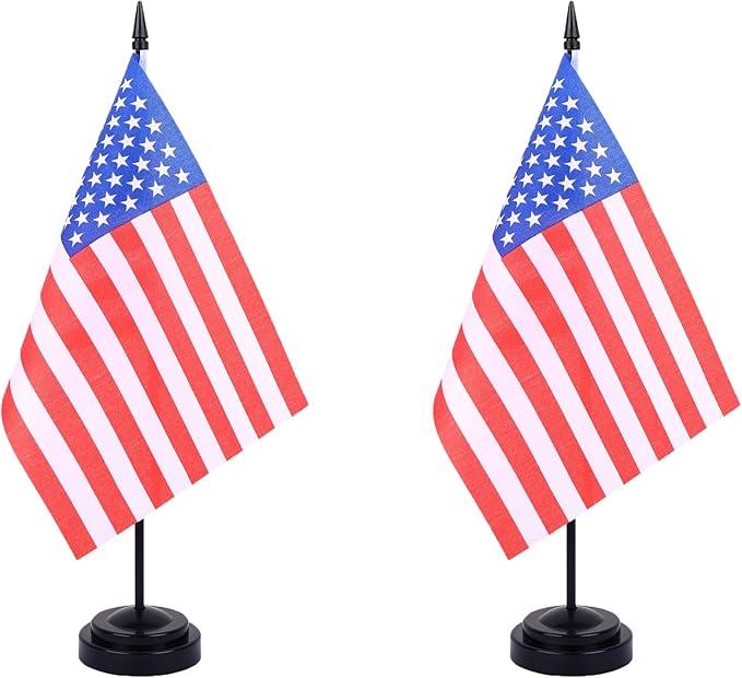 USA Desk Flag 12" Solid Pole Deluxe Set American Flags Banner Mini Small US by Unknown
