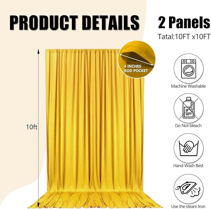 10ft x 10ft Yellow Backdrop Curtains - Image 2