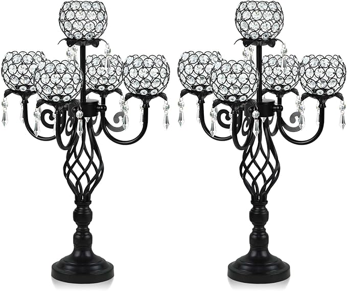 5-Arm Crystal Candelabra Centerpiece 23.2" Tall by kehail