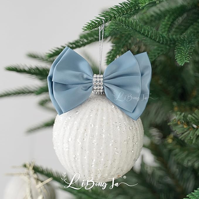 Satin Bows 4'' Premade Dusty Blue Ribbon Bow, Wrapping Bows - Image 7