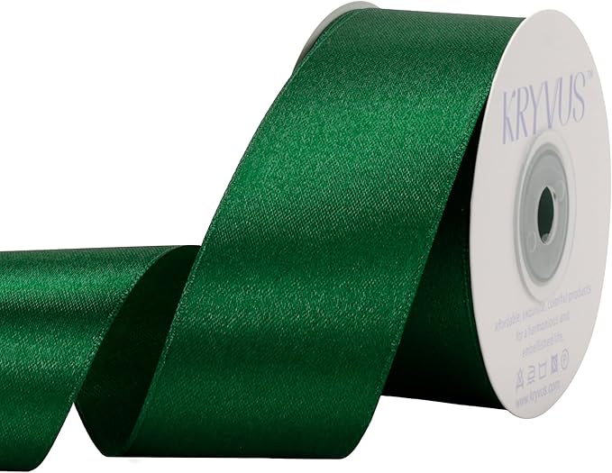 Green Satin Ribbon 1-1/2 inch X Continuous 25 Yards, Single Face Polyester by Kryvusribbon