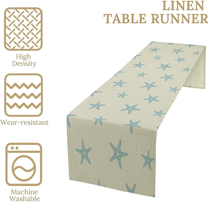 Sea Turtle Table Runner Marine Life Starfish Nautical Blue Green Ocean Theme - Image 5