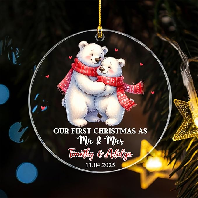 Our First Christmas As Mr & Mrs Ornament, Personalized Date/Name Polar Bear Mr - Image 3