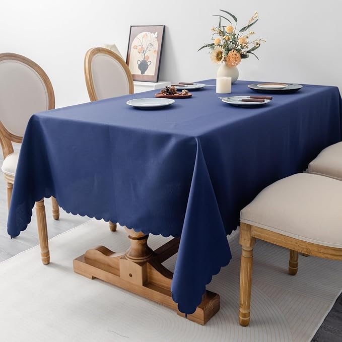 Rectangle Navy Tablecloth 60 x 84 Inch Polyester Fabric Washable Table Cloth - Image 2