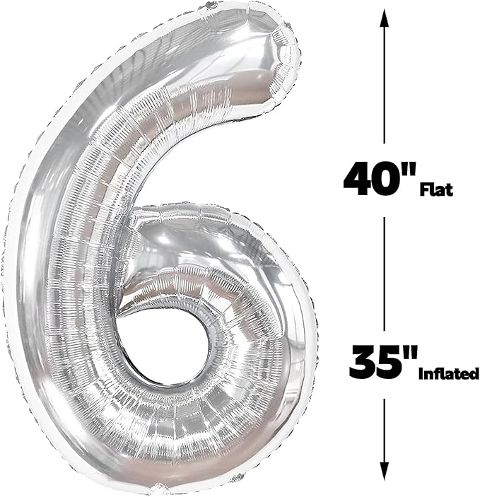 40 Inch Silver Mylar Foil Number 6 Birthday Balloon, Digital Balloons - Image 2